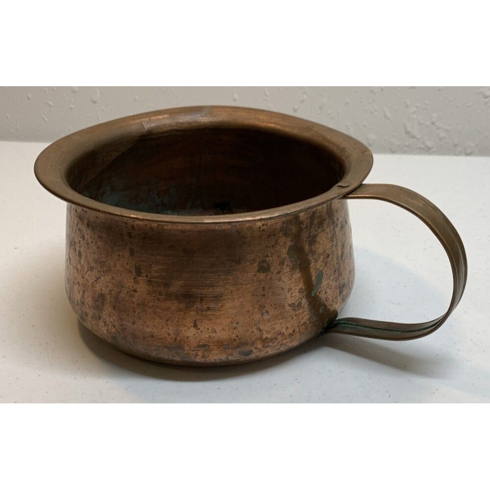 Vintage Antique Copper Pot Planter Decor Primitive With Handle